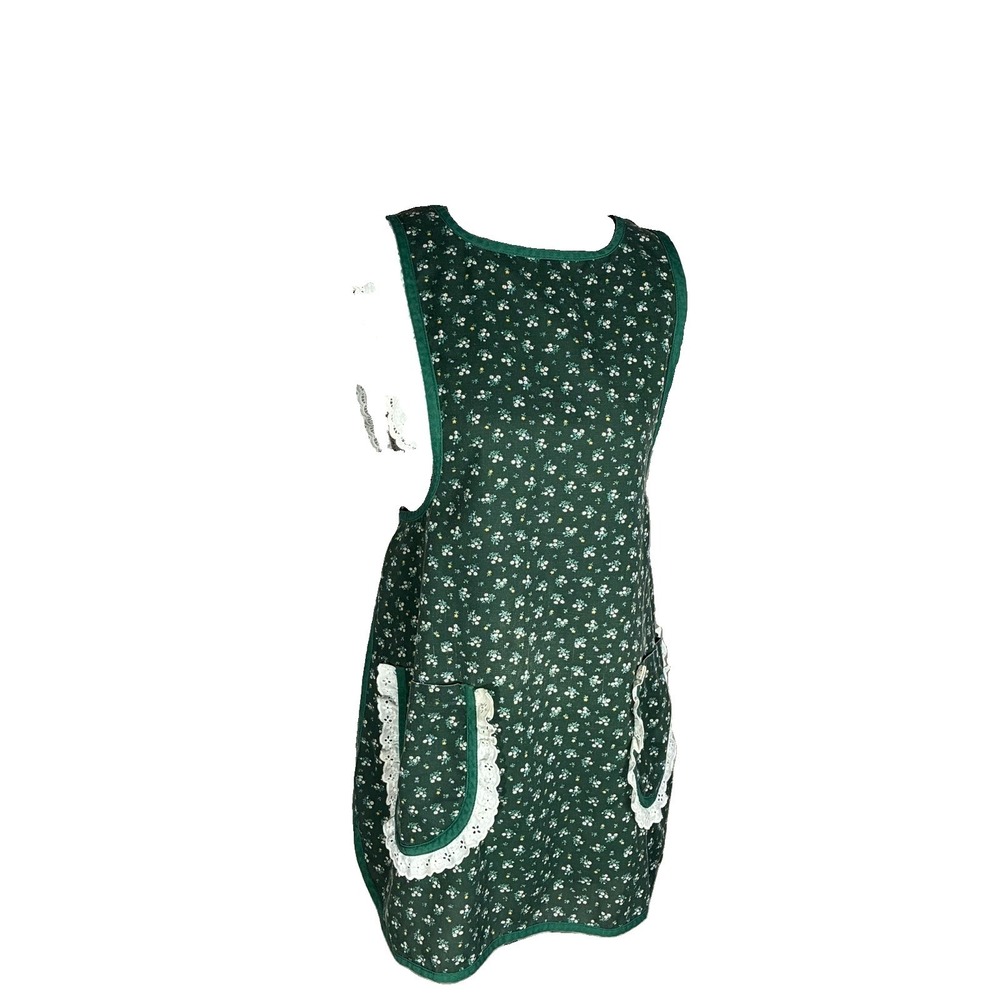 Dark Green Floral Eyelet Ruffle Bib Apron Pocket Cottagecore Prairie Grandmacore